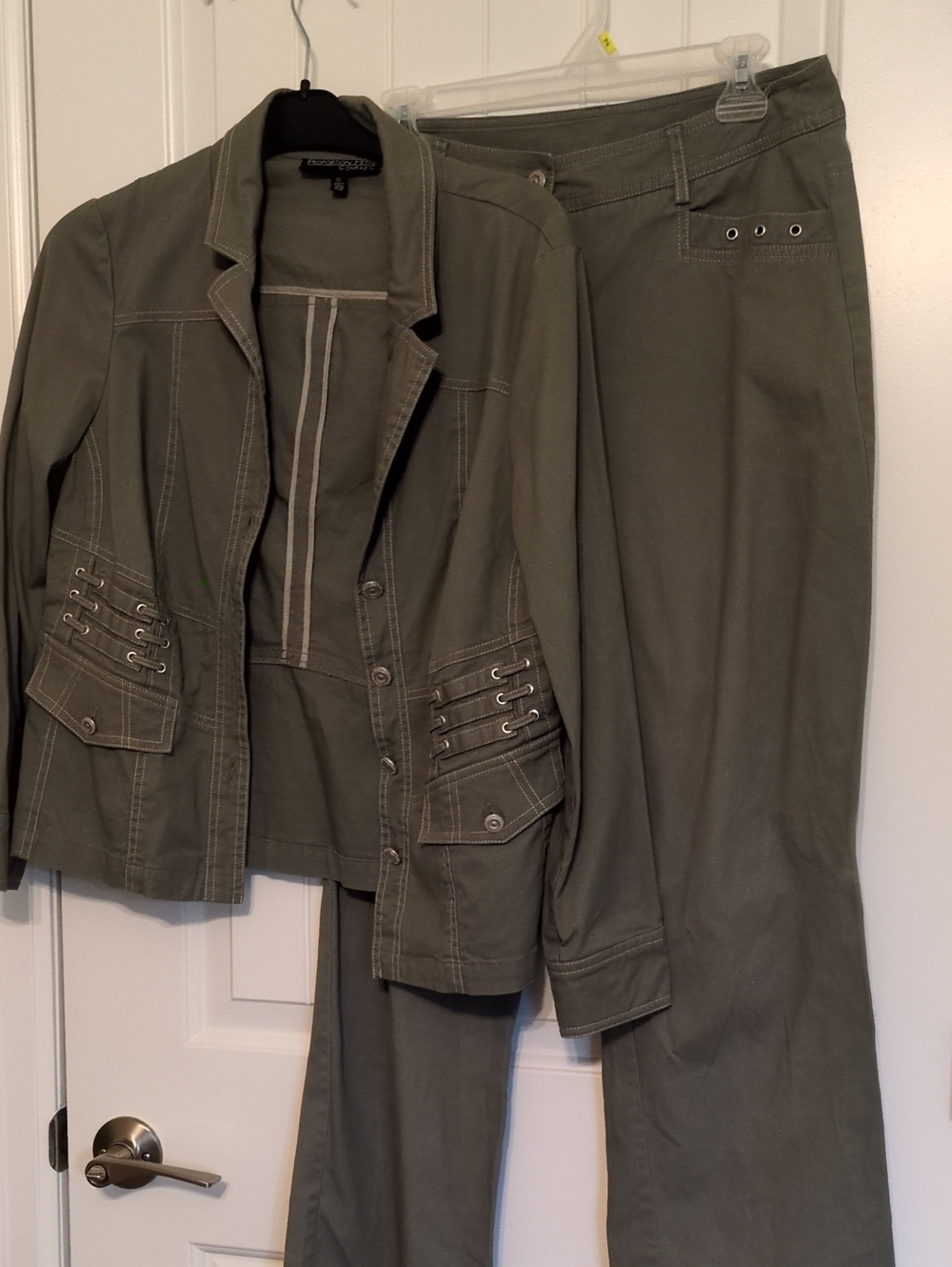 Olive Green Women's Pantsuit with Grommet Detail